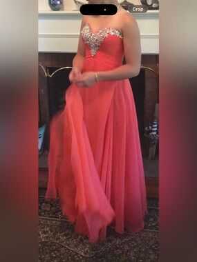 Coral Pink Strapless Evening Gown